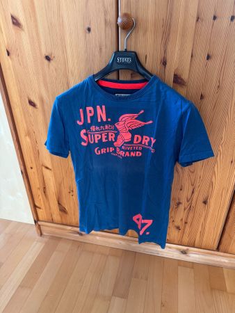 T-Shirt Superdry blau mit Aufdruck guter Zustand Grösse M
