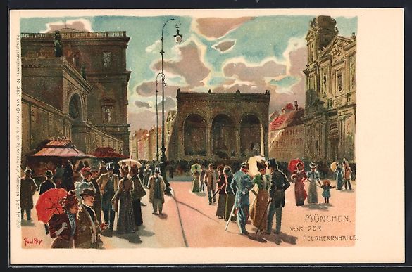 Cartes postales: Paul Hey: München, Passanten vor der Fe – D'occasion à Berlin par bartko-reher