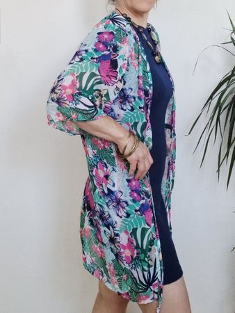 Damen Bademode Bluse Jacke "Tropical" S - Leicht transparent