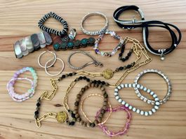 Lot Schmuck Konvolut Armbänder Ketten Ringe gemischt