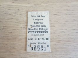 Billett Langnau-Winterthur, gestempelt 30.Sept 62, Kleberest
