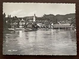OLTEN Teilansicht mit gedeckter Holzbrücke und Aare, 1961