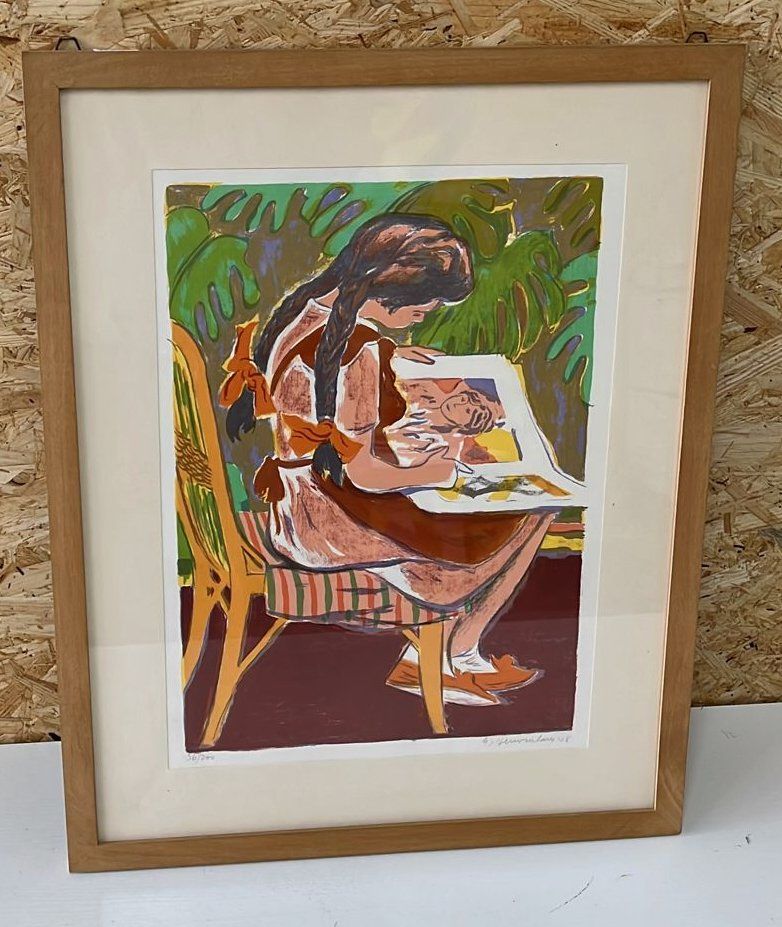 Arts picturaux & lithographies: Lithografie, Mädchen auf Stuhl, Georges Dessouslavy (ID M68) – D'occasion à Gelterfingen par
