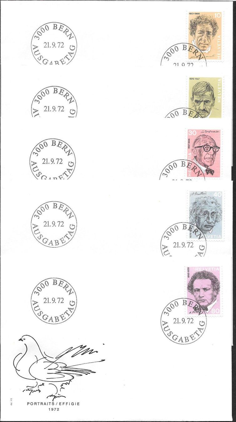 Tutti i francobolli: 5 FDC 511 - 515 Serie Einzelmarken ET Bern 21.9.1972 – Nuovo (secondo la descrizione) da Olten venduto da clotaldi
