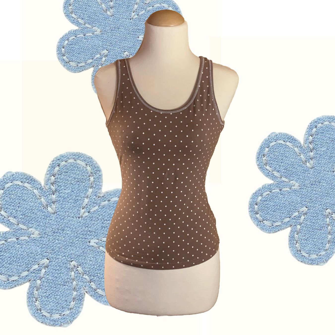 Top: Braunes Tanktop mit Polka-Dots – Usato da Chalais venduto da Decoarts.art