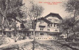Lausanne, Hôtel Pension Village Suisse, circulée 1937