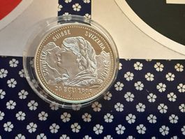 20 ECU Münze 1995 - Schweiz Neutralitätsschutz - 925 Silber
