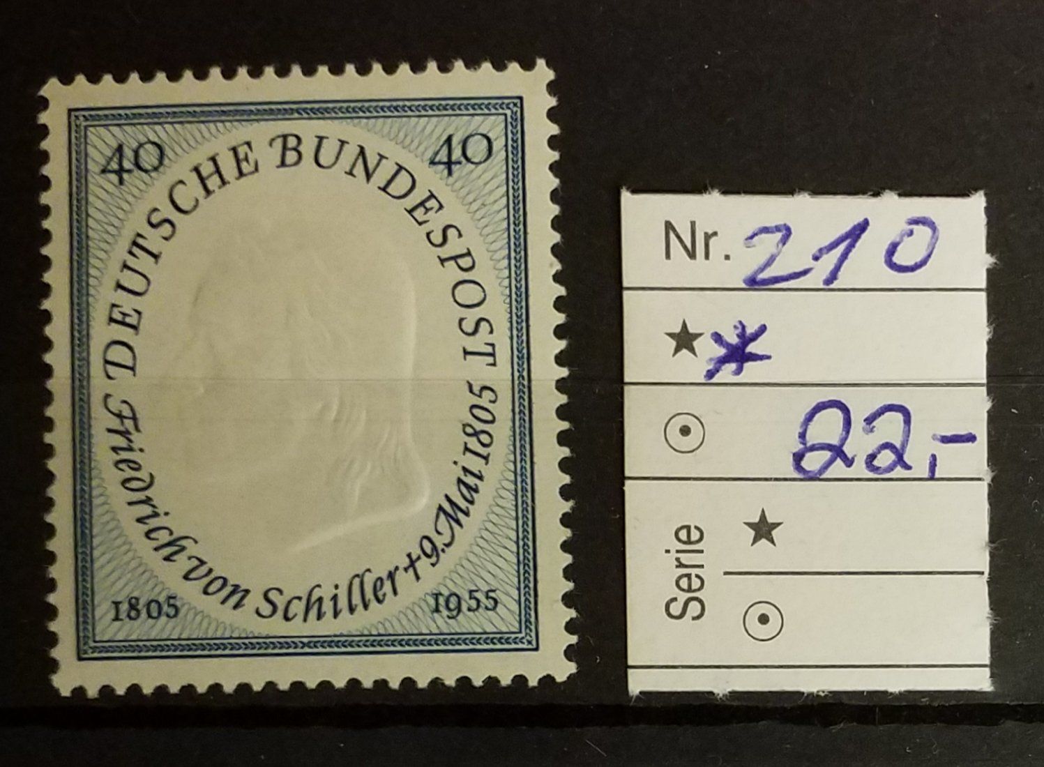 Tutti i francobolli: MA22) Nr. 210, BRD Todes Tag Schiller postfrisch Kt. 22.- – Usato da Baden venduto da Eggi