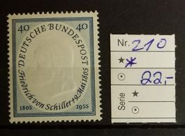 MA22) Nr. 210, BRD Todes Tag Schiller postfrisch Kt. 22.-