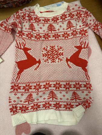 Roter Weihnachtspullover mit Hirsch Muster Gr. S/M