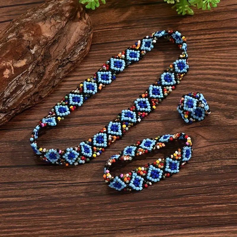 Sonstiger Schmuck: Handgemachtes Schmuckset mit blau-bunten Perlen – Neu und originalverpackt aus Glattbrugg von majuska01 6