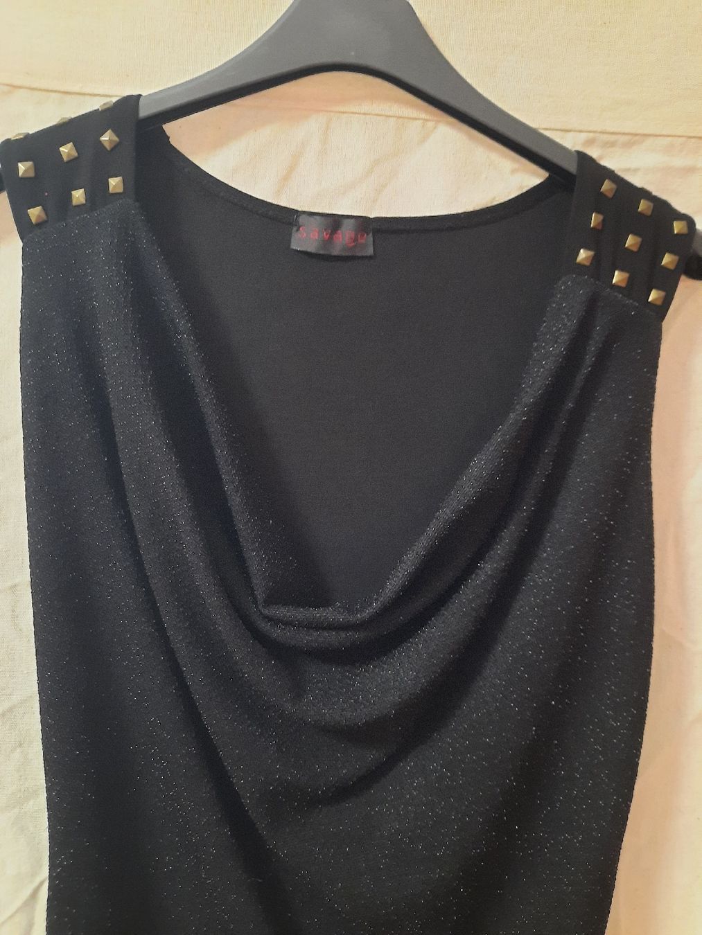 Vestiti: Robe noire drapée, cloutée épaules, soirée/cocktail, T 36 – Usato da Delémont venduto da san_vkk9 1