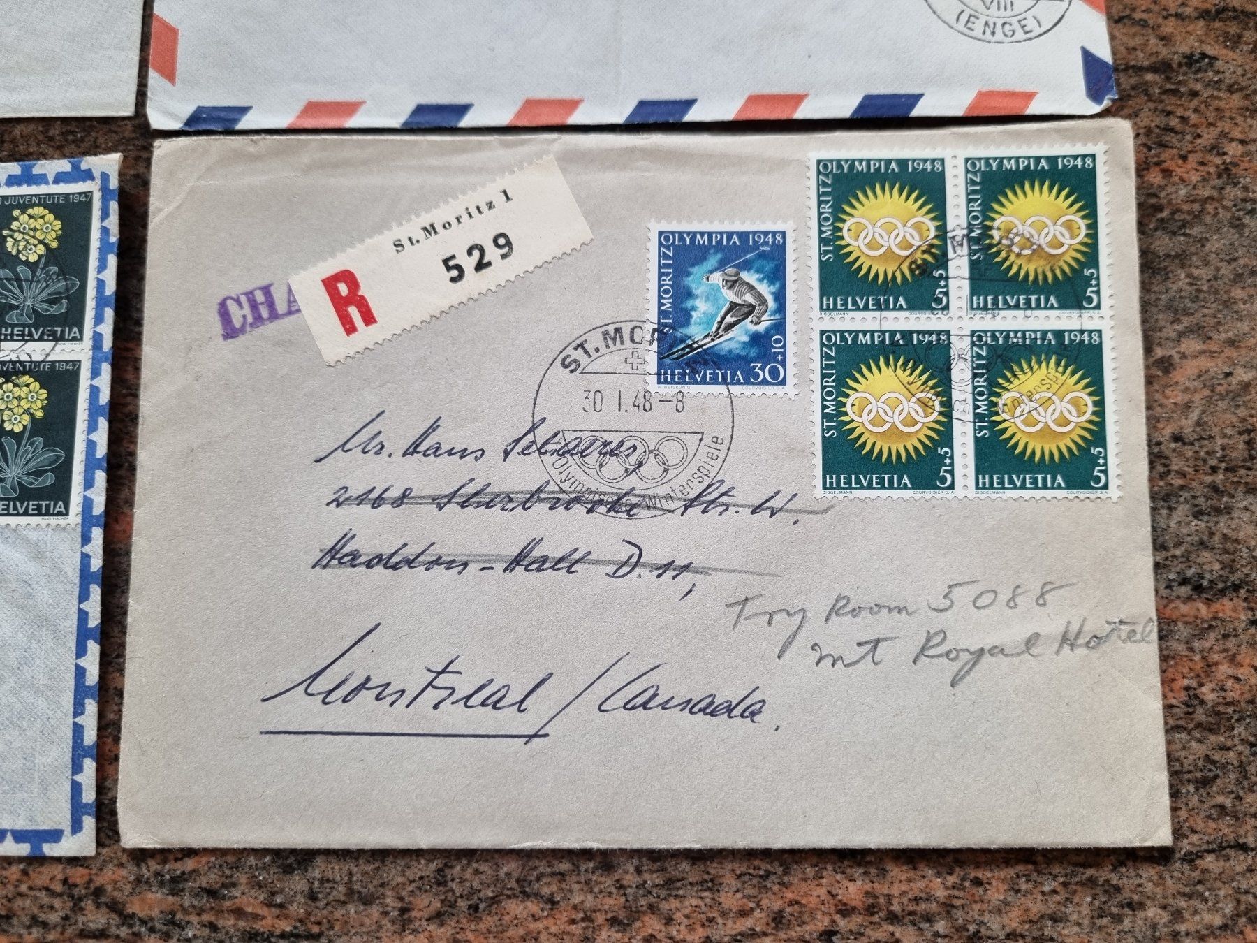 Couverts & Versandtaschen: Briefmarken auf Luftpost- Briefen. Mit Werbemarke 1948 – Gebraucht aus Trachslau von bastet06 4