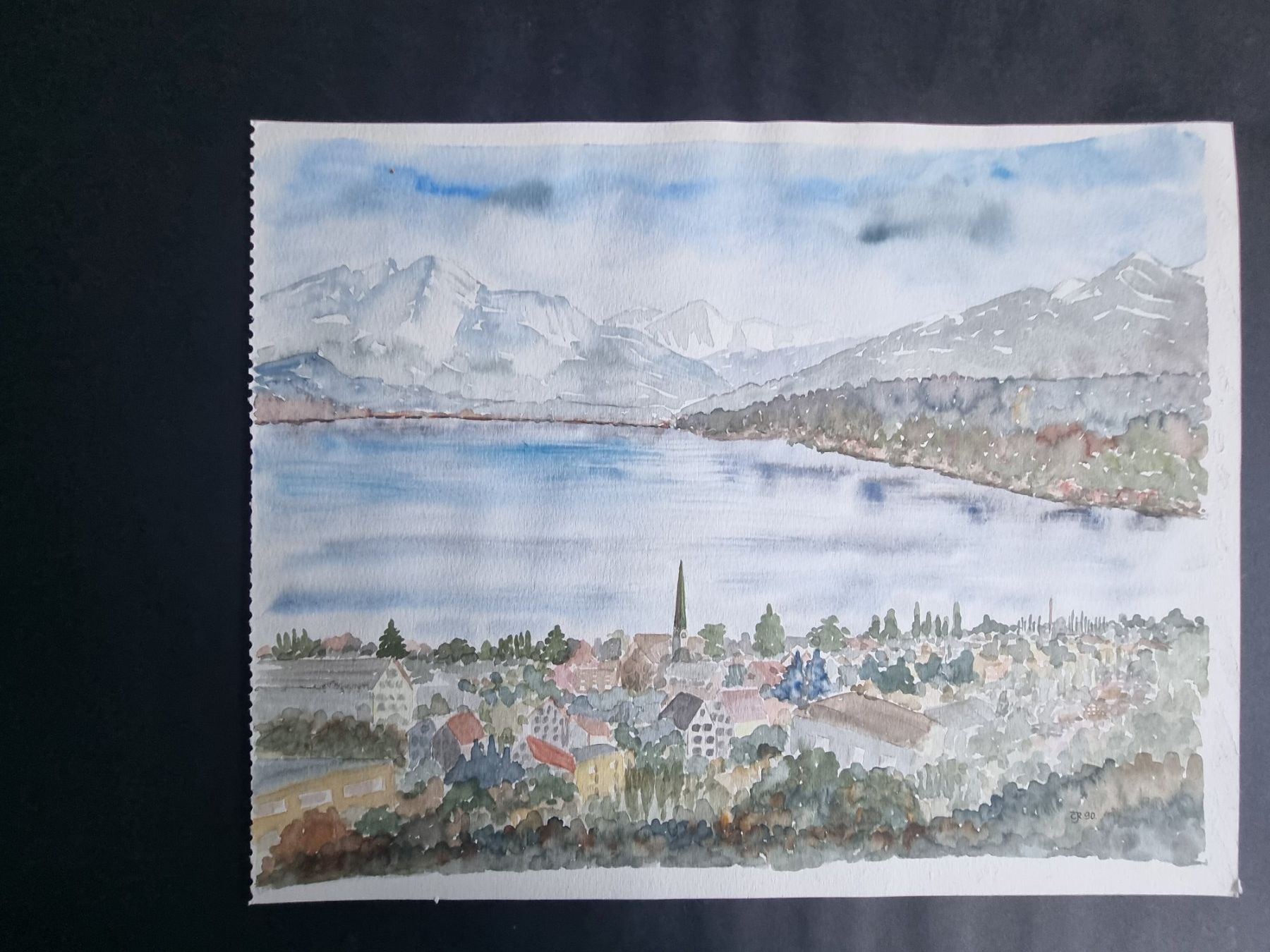 Gemälde: LANDSCHAFT AQUARELL MONOGR. GRÖSSE 40X32CM – Gebraucht aus Gersau von kunst-online 1