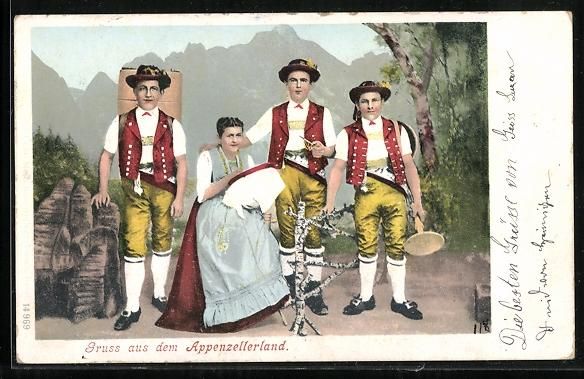Cartoline postali: Appenzellerland, Dame mit Stickrahmen, T – Usato da Berlin venduto da bartko-reher