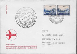 1954 SR Zürich  -Genf - SAO PAULO F44c Paar schön ab 1.-