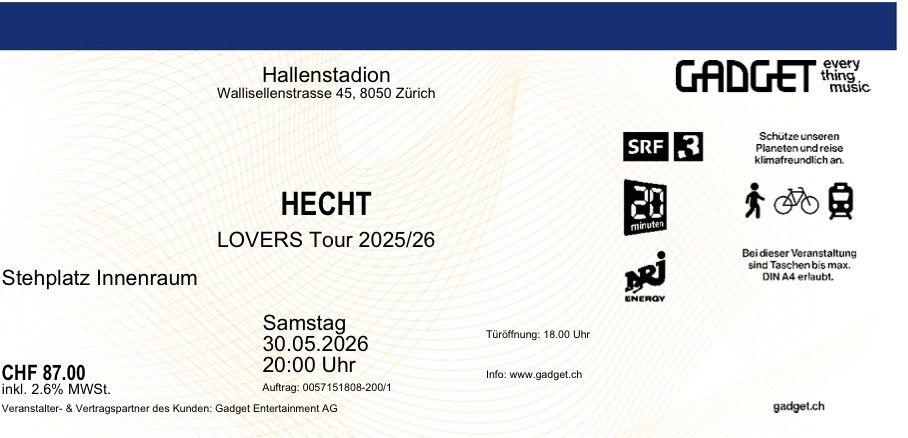 Biglietti: Hecht 30.5. Hallenstadion – Nuovo e nell'imballaggio originale da Goldau venduto da goldengirl75