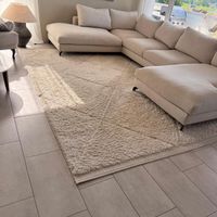 Beige Langhaar Teppich Geometrie, gebraucht