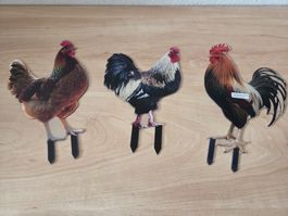 3er Set Deko Hartplastik Gockel für Garten oder Blumenkästen