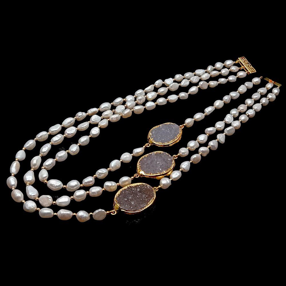 Catenine: Druzy Quarz Perlen Kette Collier Perle Perlenkette Echt 1 cm – Nuovo (secondo la descrizione) da Prilly venduto da ilyria73 6