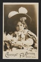 Carte Chocolat F.L. Cailler: Jeune fille avec chapeau,1900s