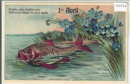 1. April Avril - Fisch - Präge-Litho
