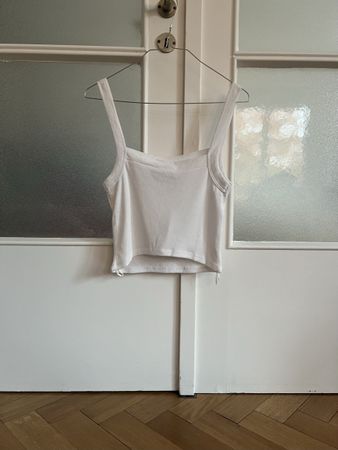 Zara White Cropped Rib Top, Size S