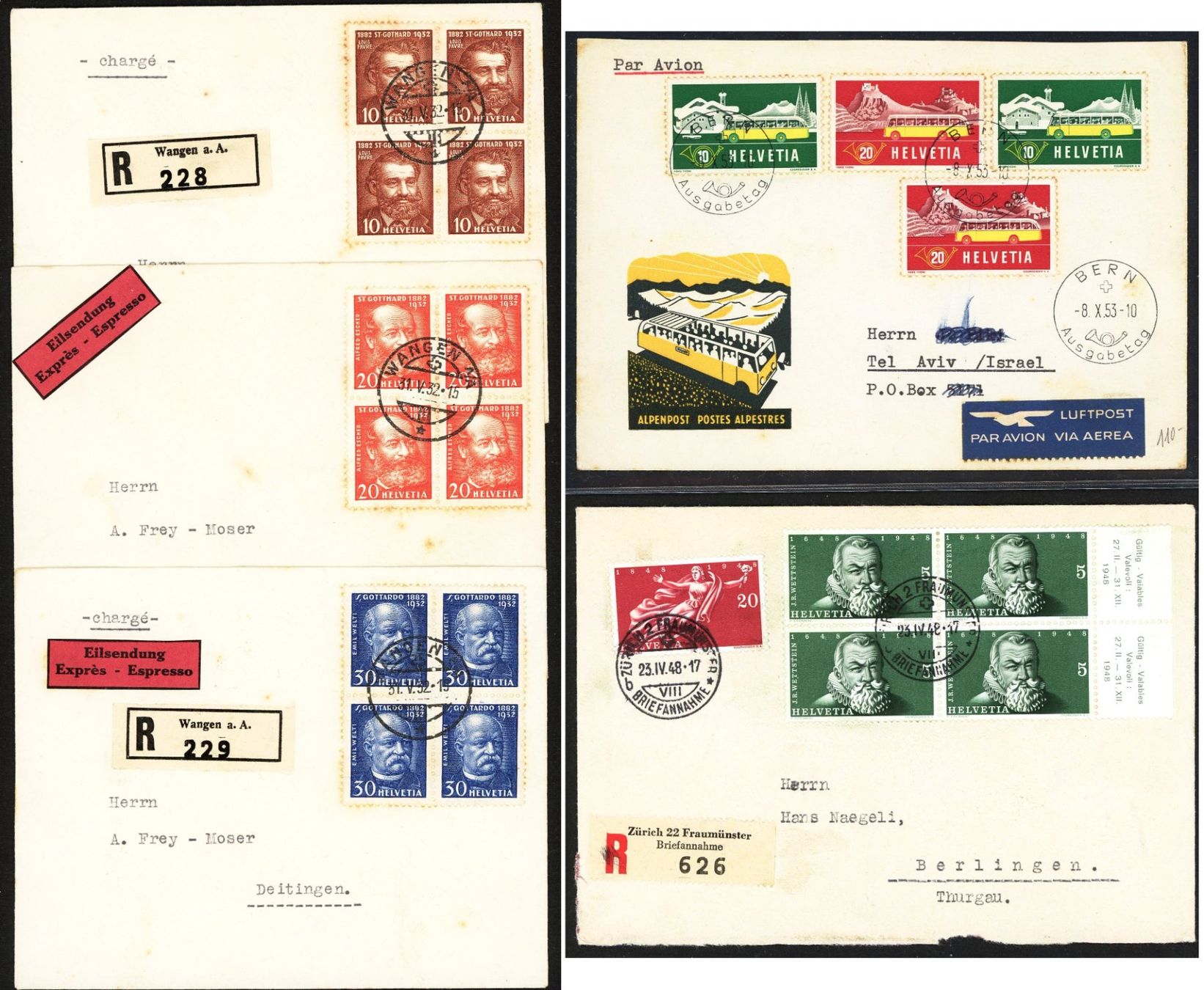 Tutti i francobolli: Posten mit ca. 33 Belegen diverser Länder ab 1877 – Usato da Basel venduto da Strubelibs 1