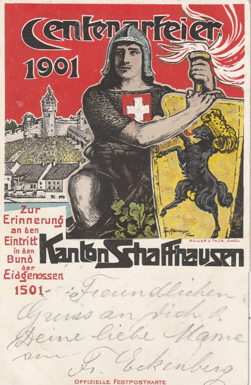 Cartoline postali: Schaffhausen Centenarfeier 1901 – Usato da Rorschacherberg venduto da fratovi2
