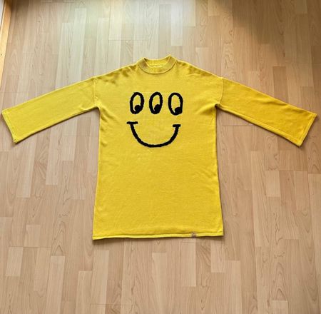 Lazy Oaf Yellow Three Eyes Smiley Face Oversized Knit Sweate