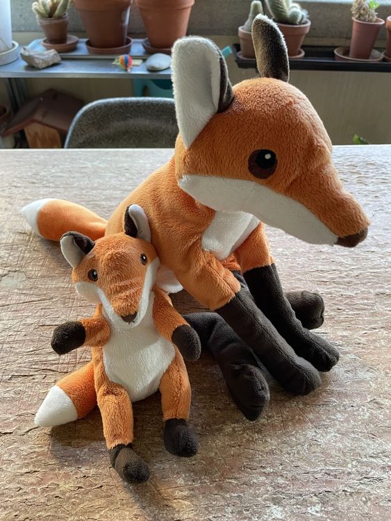 Peluche d'aide à la séparation Renard maman et bébé gris