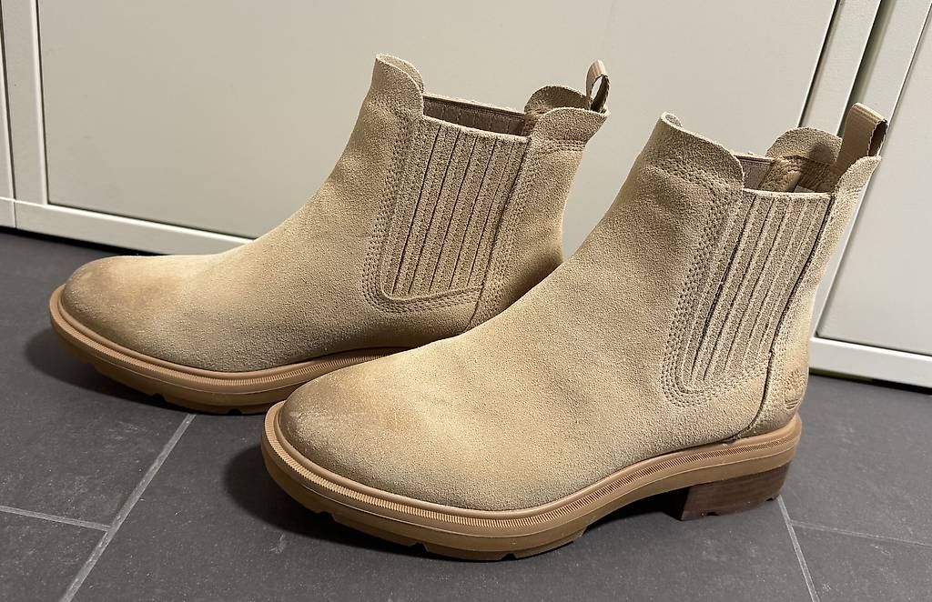 Timberland Damenschuhe: Timberland Stiefeletten beige Gr. 38.5 – Neu (gemäss Beschreibung) aus Frutigen von sal_9lqd