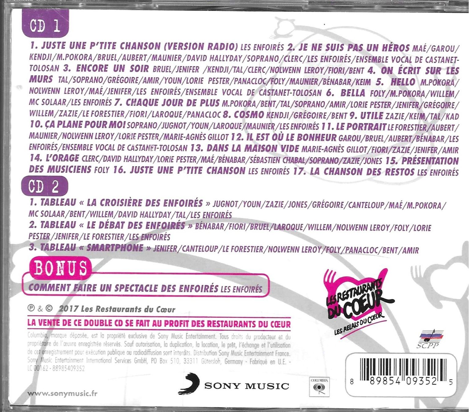 CD: Les Enfoirés 2017 2 CD's - Mission E.N.F.O.I.R.E.S. – Usato da Savagnier venduto da Ne2065 1