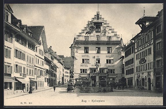 Cartoline postali: AK Zug, Kolinplatz mit Hotel du Boeuf – Usato da Berlin venduto da bartko-reher