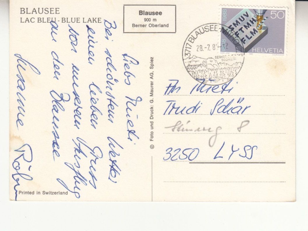 Cartoline postali: Blausee 1989 – Usato da Bürglen TG venduto da StampGraf 1
