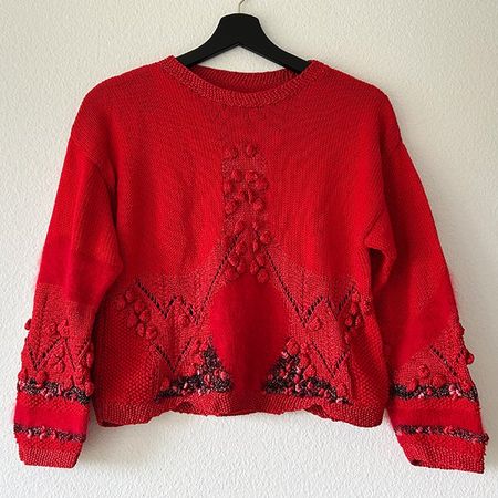 ROT | Handgestrickter Pullover S | Strickpulli Vintage 90s