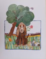 Maurice AMIGUET (1937-2018) chien +fleur