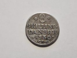 Denamark 8 Skilling 1730 Frederik IV silber.