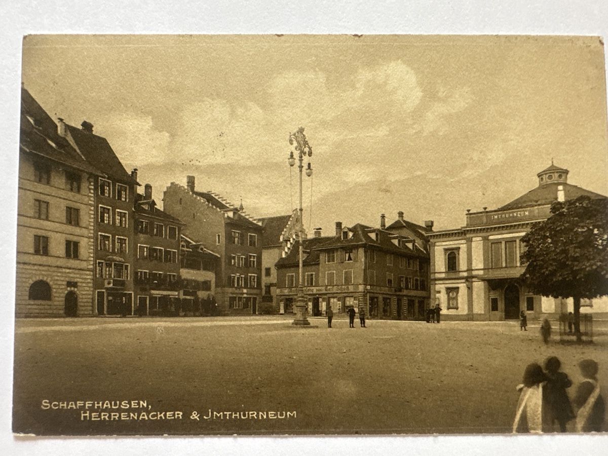 Ansichtskarten: AK 1911, Schaffhausen: Herrenacker, Menschen  – Gebraucht aus Frauenfeld von aluma14