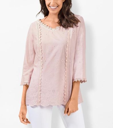 Attraktive Bluse 100 %Cotton  Gr.42 Spitze und Stickerei NEU