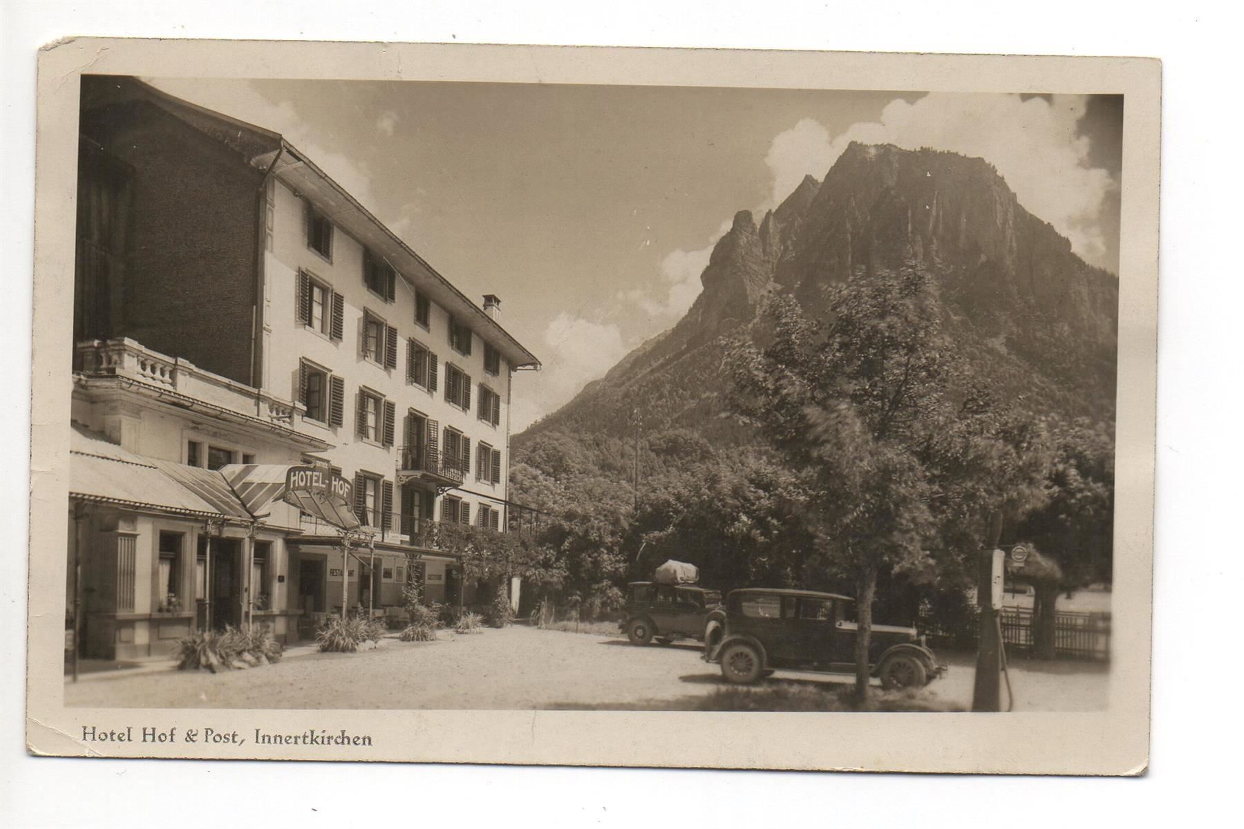 Cartoline postali: INNERTKIRCHEN Hotel Hof & Post, Auto, Tanksäule – Usato da Jona venduto da philajona