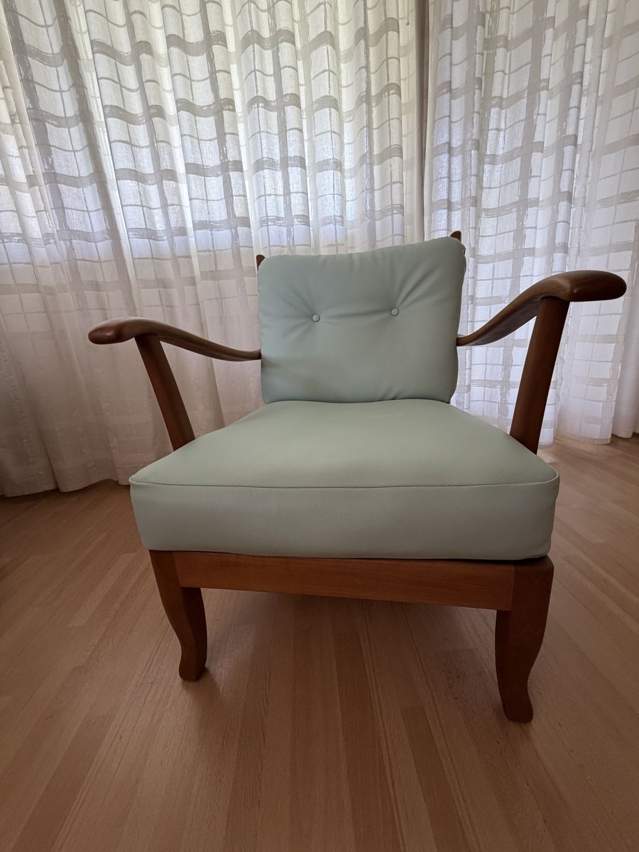 Poltrone: Retro Sessel Holz mit türkis Polstern – Usato da Aeschi b. Spiez venduto da fux_l5vd 4