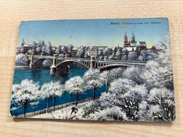 Postkarte Basel - Wettsteinbrücke mit Münster (Stempel 1912)