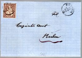 1865 FALTBRIEFHÜLLE SITZ. HELVETIA FINGERHUTSTEMPEL BIRWEIL