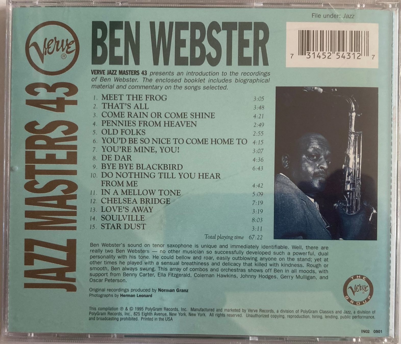 CD: BEN WEBSTER - VERVE JAZZ MASTERS 43 – Usato da Poliez-Pittet venduto da Newtown-Records 1