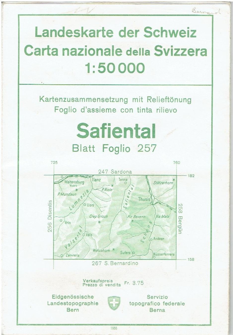 Cartine & Atlanti: Safiental 1955 – Usato da Flims - Dorf venduto da Stagediver