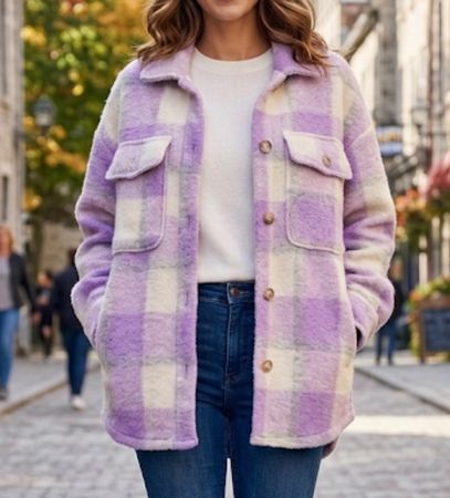 Oversized Karierte Hemdjacke Lila/Weiss Grösse M neuwertig