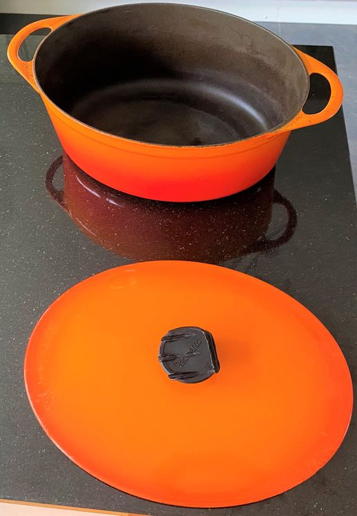 Vintage Le Creuset Flame Orange Cookware Set: Mid-century Cast Iron Enamelware