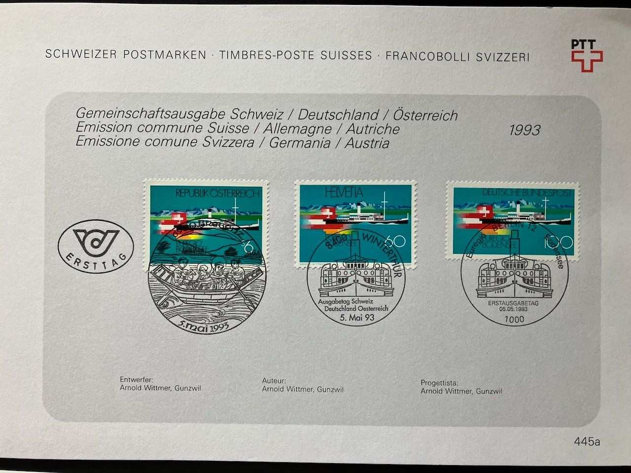 Alle Briefmarken: Gemeinschaftsausgabe D - A - CH "Euregio Bodensee" 1993 – Gebraucht aus Nesslau von andi_hon 2