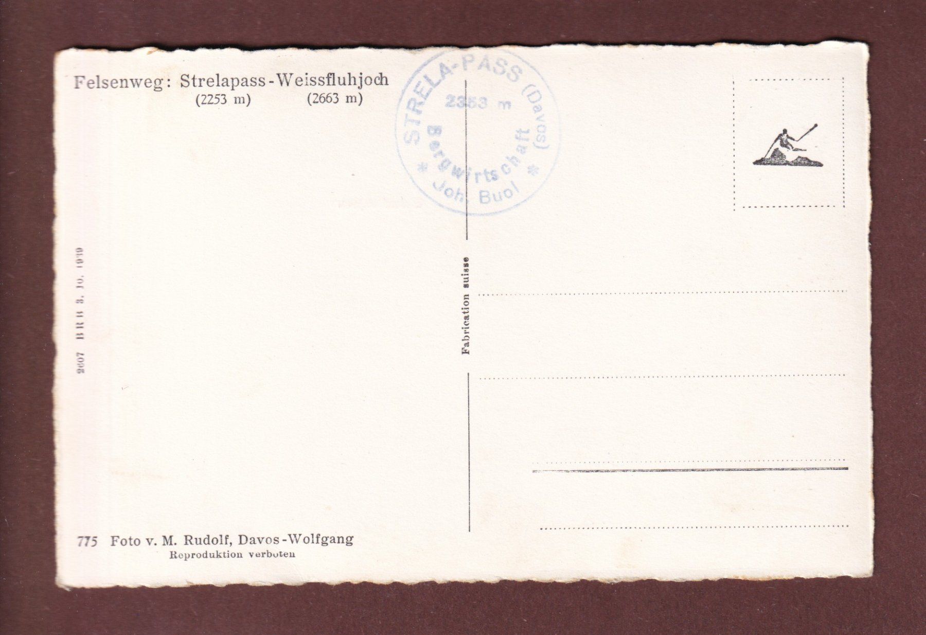 Cartoline postali: Felsenweg STRELAPASS-WEISSFLUHJOCH – Usato da Pully venduto da nicecards-shop 1